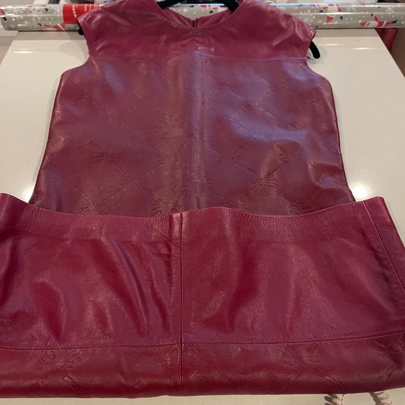 Longchamp Italy Sleeveless Leather Red Dress with Logos - S, 4, Designer - Picture 5 of 6